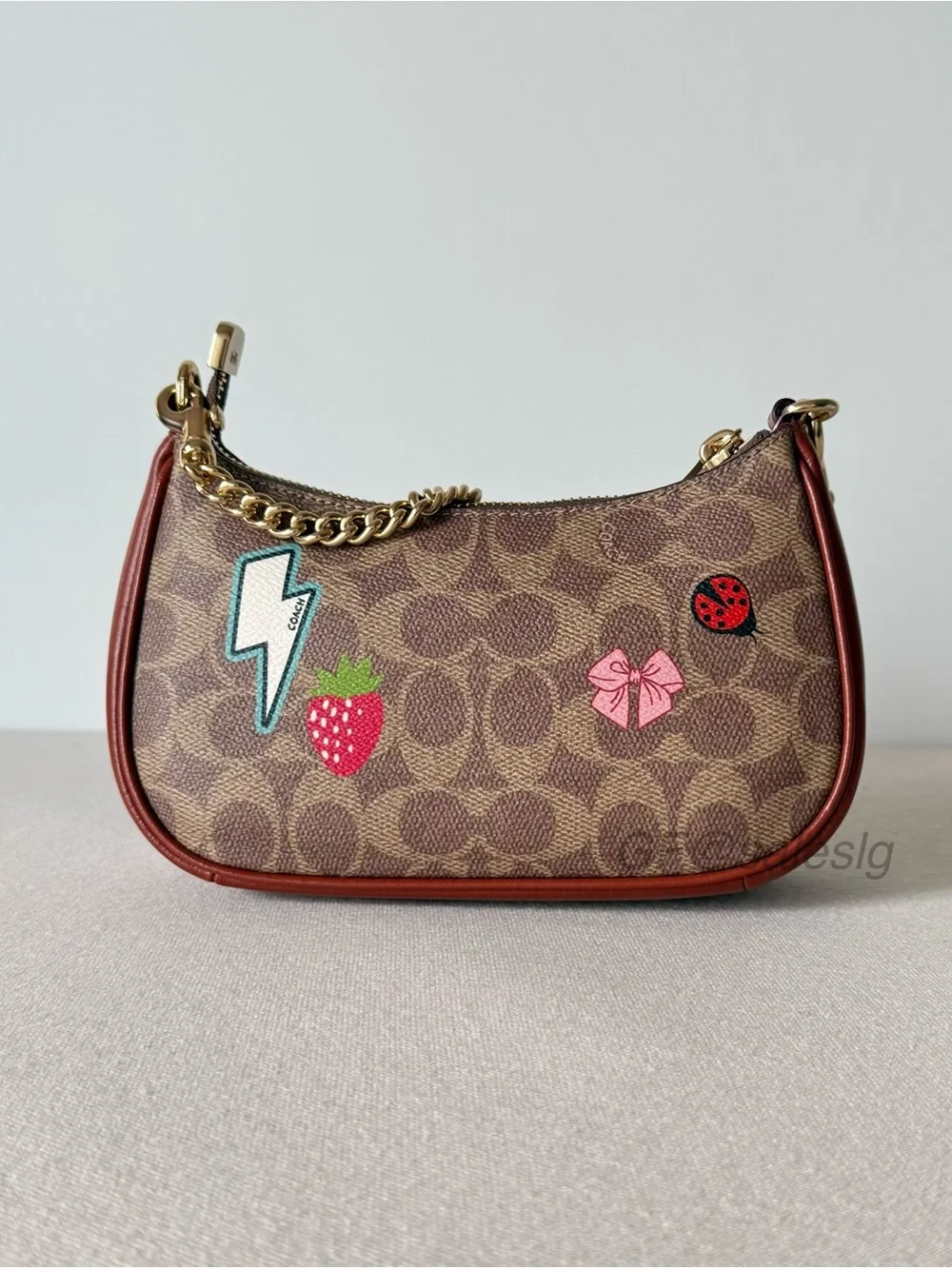 NWT Coach Teri Mini Shoulder & Crossbody Bag With Sticker Print  Tan CW32